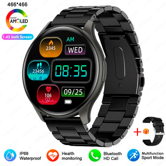 2024 New For Xiaomi Huawei 1.43 inches Bluetooth Call Smartwatch Women Men AMOLED 466*466 HD Pixel Display Smartwatches Ladies