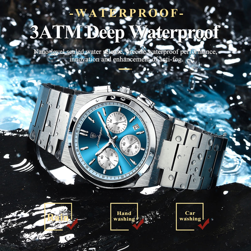 POEDAGAR Luxury Man Quartz Watch Waterproof Luminous Date Chronograph Watches For Men Stainless Steel Fashion Men's Watch Reloj