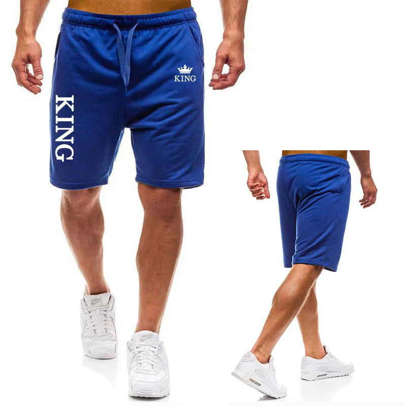 Men's Daily Casual Shorts ,Summer Jogging Workout Short Pants,Drawstring With Pockets ,KING printing,Thin Sports Running Shorts