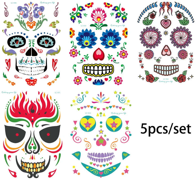 Face Festival Tattoo Costume Party Stickers Halloween Waterproof Temporary Tattoo Stickers Makeup Body Dress Up Decoration