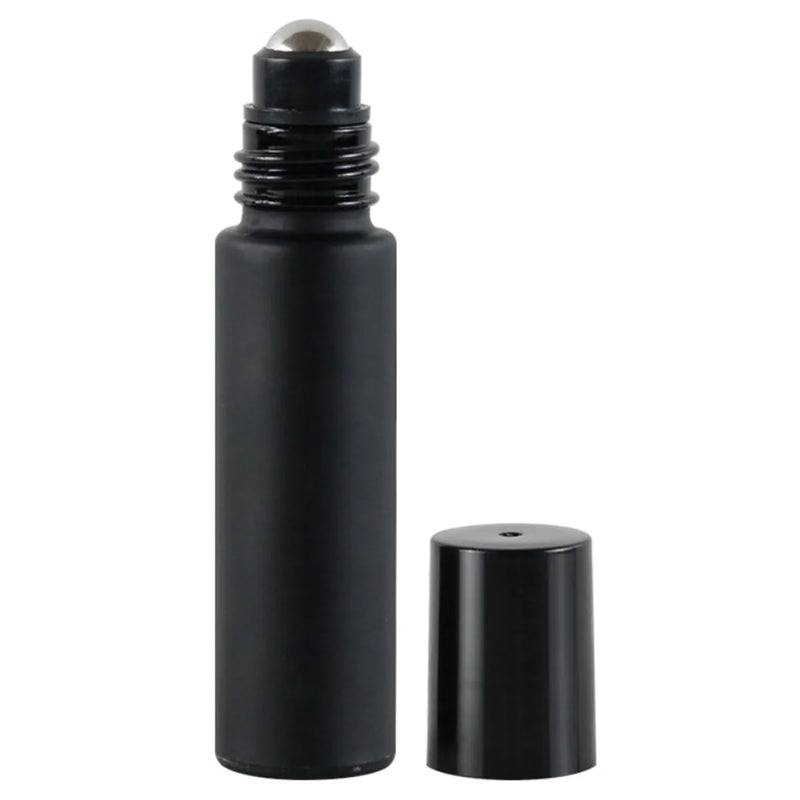 1X 10X 5ML 10ML Glass Black Roll On Bottle Essential Oil Natural Obsidian Ball Roller for Perfume Aromatherapy Refillable Bamboo