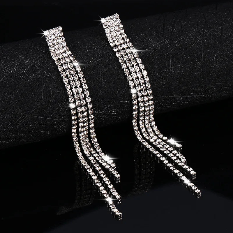 2023 Luxury Women's Earrings Rhinestone Fringe Hanging Zircon Earrings New Shiny Wedding Statement Party Jewelry Gifts
