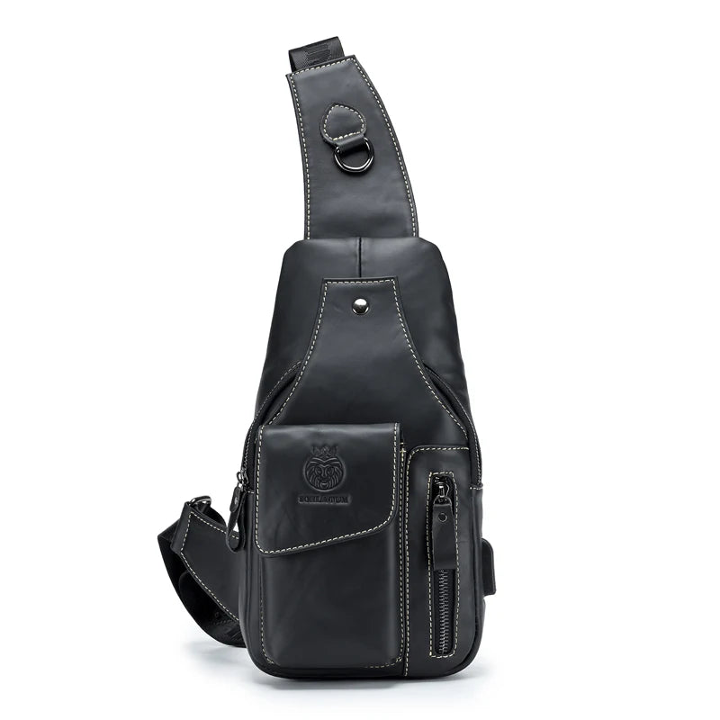 حقيبة صدر من الجلد الطبيعي من SCHLATUM للرجال، حقيبة كتف متعددة الوظائف، حقيبة كتف كبيرة الحجم، حقيبة كتف أنيقة كاجوال