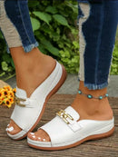 Women's Slippers Summer New Fashion Metal Button Slides Shoes Wedge Beach Sandals Women Outside Platform Designer Sandals