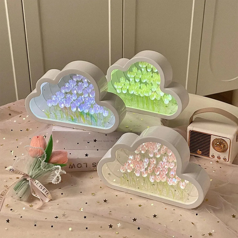 LED Night Light Tulip Cloud Sea of Flowers Night Light Creative Atmosphere Light Qixi Lovers Gift Desktop Decor Christmas Gift