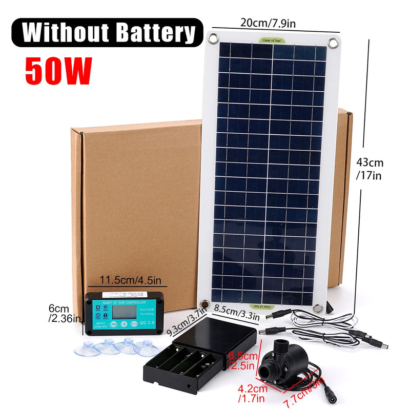 50W 800L/H Brushless Solar Power Water Pump Set Ultra-quiet Submersible Water Pump Motor Fish Pond Garden Fountain Decoration