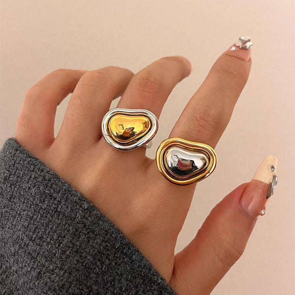 New Trendy Gold Silver Mix Color Heart Geometric Open Rings for Women European American Personality Commuter Jewelry Accessories