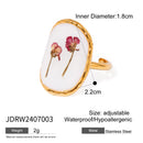 Light Cozy 18k Gold Plated Minimalist White Drip Oil Dried Flower Open End Ring Women Stainless Steel Statement Jewelry