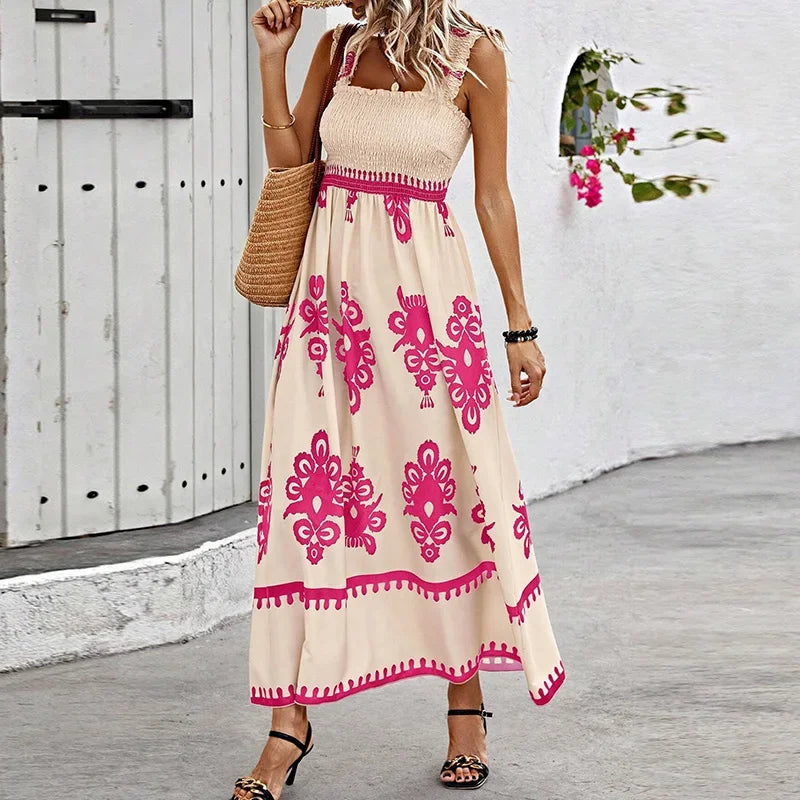 Summer Holiday Dress Women Casual Sleeveless A-Line Party Long Dress Boho Casual Sleeveless Party Dress 2024
