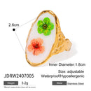 Light Cozy 18k Gold Plated Minimalist White Drip Oil Dried Flower Open End Ring Women Stainless Steel Statement Jewelry