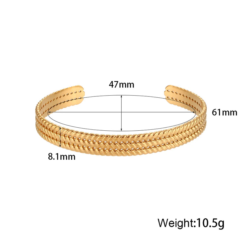 18K Gold Plated 316L Stainless Steel Pig Nose Buckle Heart Opening Adjustable Bangles Fashion Waterproof Bracelets for Women