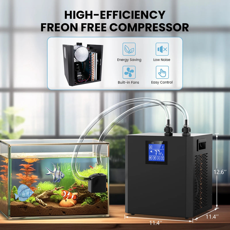 Aquarium Chiller 79Gal 1/3 HP Water Chiller for Hydroponics System Home Use Axolotl Fish Coral Shrimp 110V with Pump and Pipe