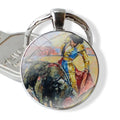 Bullfighting Spanish Bullfight Pattern 25mm Glass Cabohcon Keychain Key Rings for Women Men Jewelry Gift