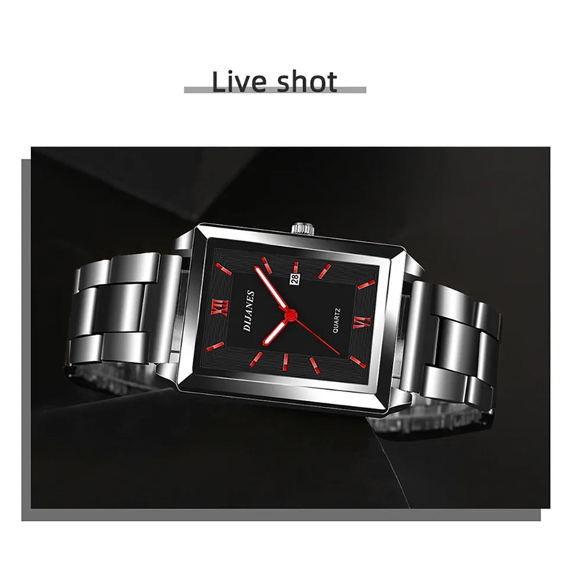 Fashion Men's Calendar Sport Casual Leather Wristwatch Luxury Business Golden Stainless Steel Quartz Watch for Man
