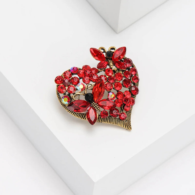 Fashion Exquisite Crystal Butterfly Love Heart Brooches For Women Rhinestone Flower Brooch Pins Couples Valentine's Day Gifts