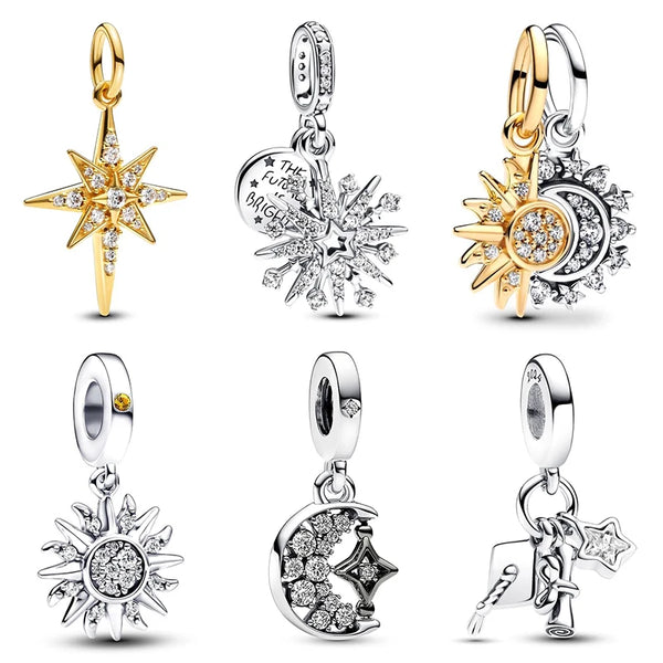 2024 New in Sun Moon Stars Shape Pendant Charm Beads Fits Bracelets Bangle Necklace Women Luxury DIY Jewelry Party Festival Gift