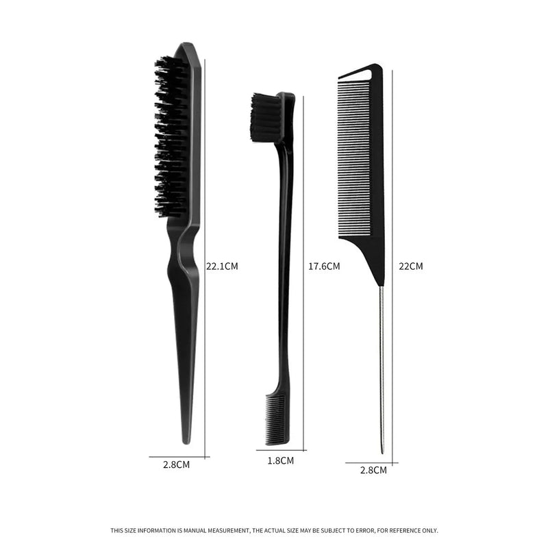 3Pcs Slick Back Hair Brush Set Teasing Hair Brush Triple Teasing Comb Rat Tail Combs Edge Brush Hair Tail Tools Braid Tool Loop
