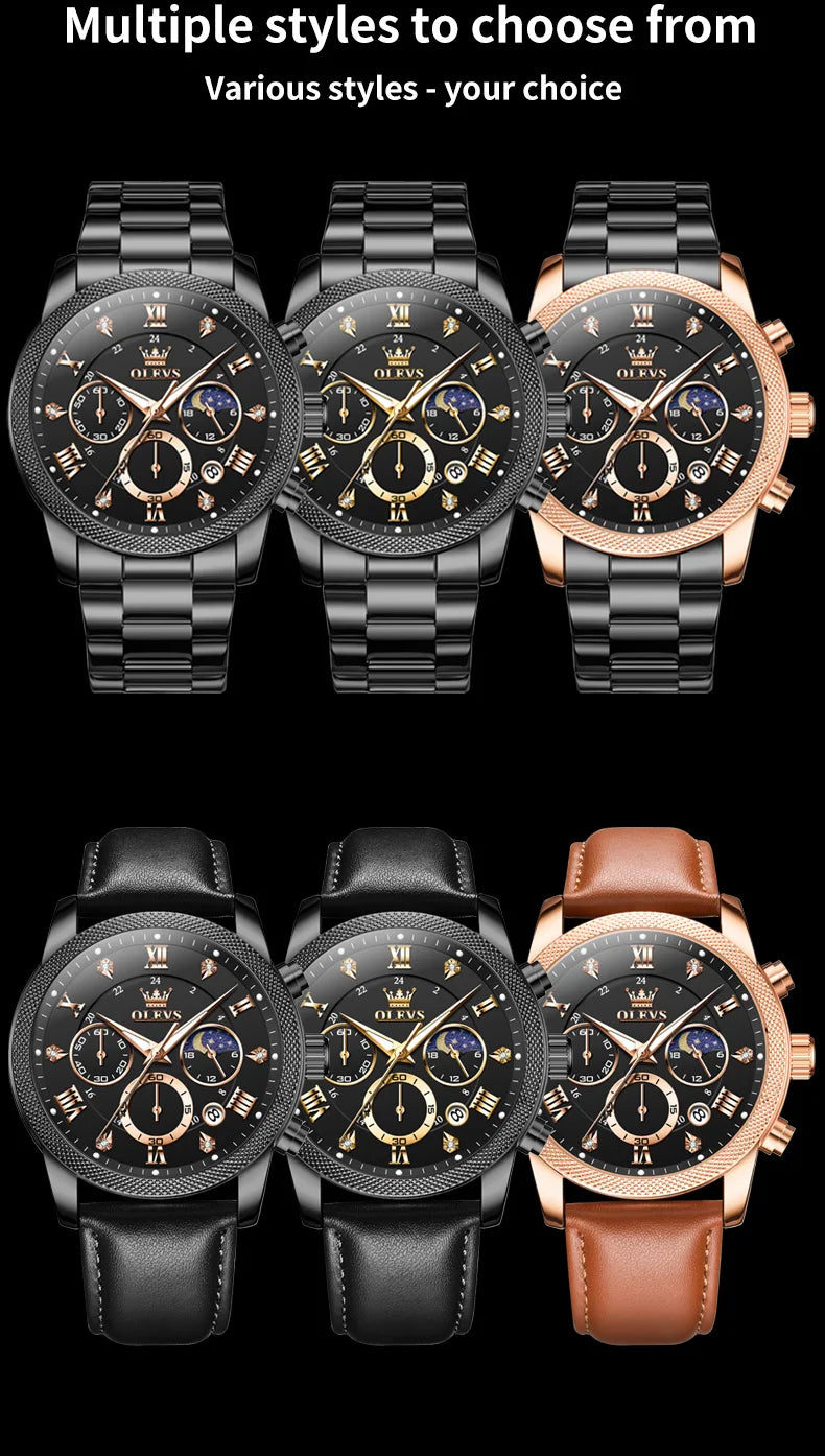OLEVS 3660 Mens Watch Business Simply Original Quartz Watch Waterproof Luminous Watch For Man Multifunctional Chronograph Reloj