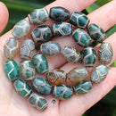 8pcs ,10x14mm Natural Green Agate Ancient Tibet Dzi beads, Many patterns, For DIY Jewelry making !