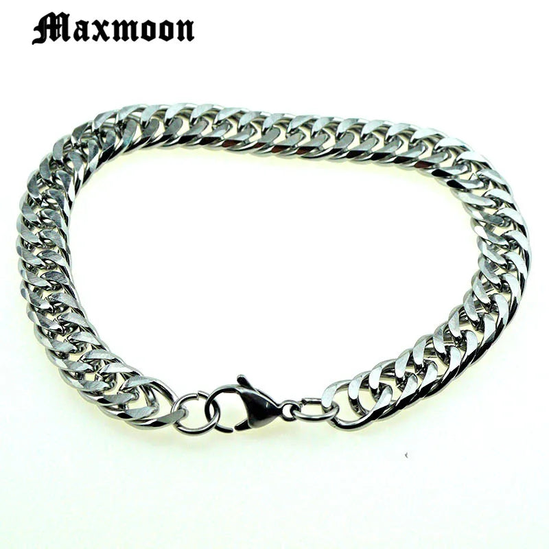 Maxmoon Miami Cuban Stainless Steel Chain Bracelets Men 7mm Flat Curb Bracelet Hip Hop Rock Sports Jewelry Customize Wholesale