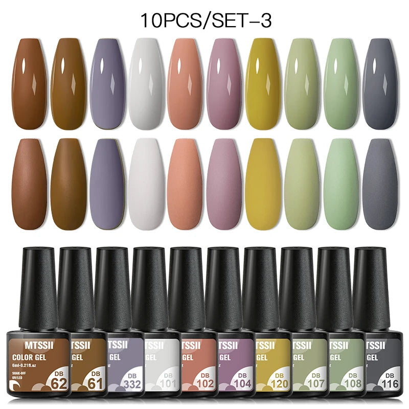 Mtssii 10PCS Reflective Gel Nail Polish Set Fluorescent Glitter Semi Permanent Hybrid Gel Varnish Soak Off UV Lamp For Manicure