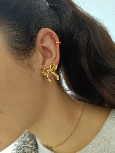 Gold Color Love Heart Earrings For Women Bow Stud 2023 Trend Simple Knot Earrings Piercing Fashion Jewelry Valentine's Day Gifts