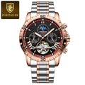 POEDAGAR Tourbillon Automatic Mechanical Wristwatch Waterproof Luminous Date Week Leather Men Watch Luxury Fashion Men's Watches