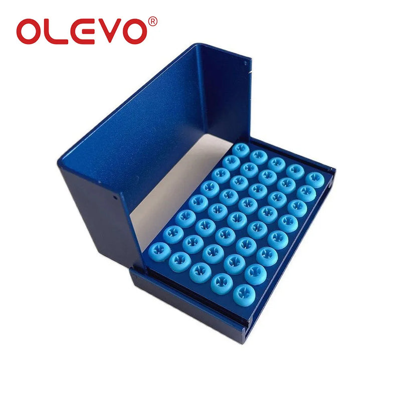 OLEVO Aluminum Dental Burs Holder Sterilizer Case Drills Block for High/Low Speed Bur Organizer Box With Silicone Autoclavable