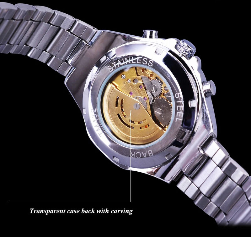 Winner Classic Series Golden Movement Steel Mens Skeleton Man Wrist Watch Mechanical Top Brand Luxury Fashion Automatic Watches