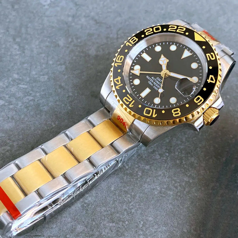 Gold Tow Tone NH34A GMT Movement Diving Watch for Men Automatic Watches Mechanical Swim Jubilee Bracelet 200m Waterproof Date