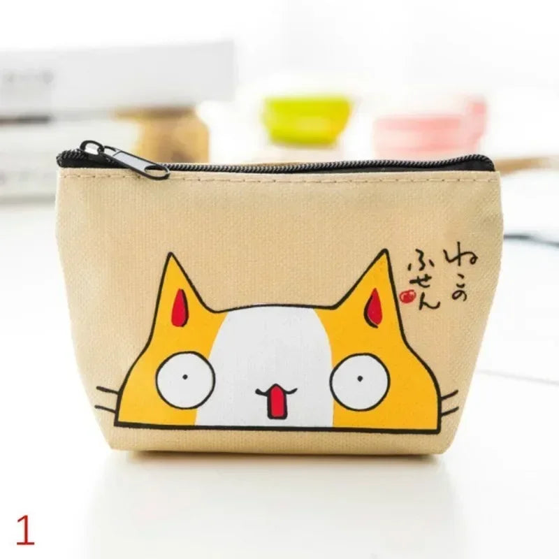 New Cartoon Cat Print Mini Oxford Key Wallet Women Card Holder Zipper Money Pouch Purse Storage Bag Kawaii Girls Cute Wallet