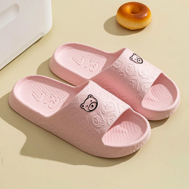 Women's Slippers Summer Indoor Cute Printting Little Bear Girls Bedroom Soft Sole Comfortable Anti-slip Men Fashion Homeshoes