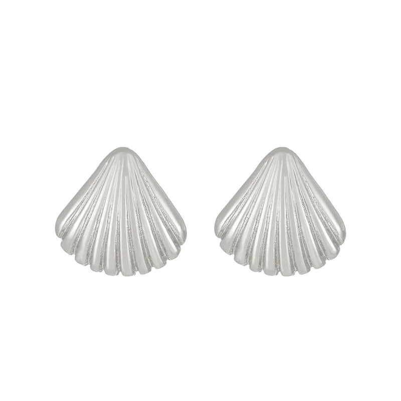 Fashion Striped Small Earrings For Women Cute Ocean Shell Double Shell Texture Stud Earrings Beach Boho Jewelry