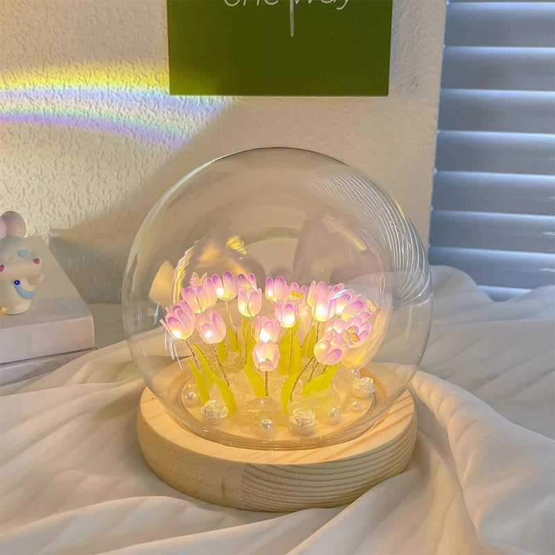 Handmade DIY Tulip Cloud Flower Sea Small Night Light Creative Light Atmosphere Light Transparent 7 Night Lovers' Best Friend