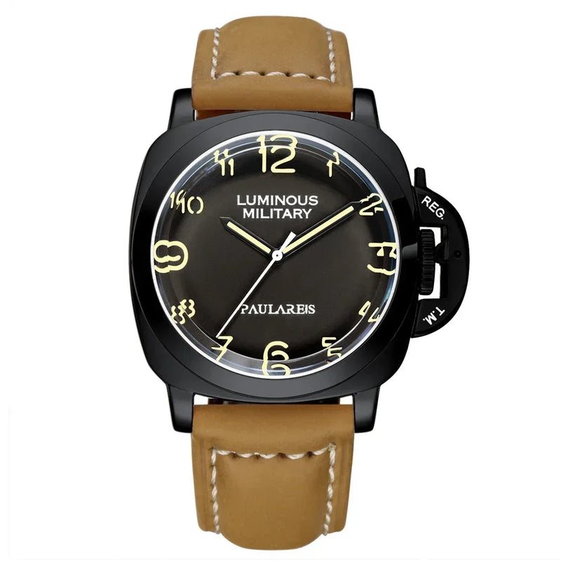 Automatic Watches for Men Mechanical Genuine Brown Leather Yellow Green Military 44mm Luxury Rose Gold Reloj Hombre Baratos