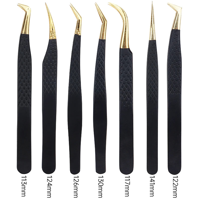 Eyelash Tweezer Black Stainless Steel Superhard Precision Anti-Static Tweezers Grafting Lashes Extension Supplies Makeup Tools