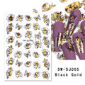 3D Snake Laser Stickers for Manicure Black Gold Abstract Leaves Luxury Nail Art Adhesive Slider Polish Decor Decals SASW-SJ