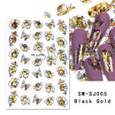 3D Snake Laser Stickers for Manicure Black Gold Abstract Leaves Luxury Nail Art Adhesive Slider Polish Decor Decals SASW-SJ