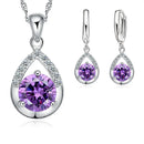Hot Sale Bridal Jewelry Sets 925 Sterling Silver Color Crystal Water Drop Necklaces Hoop Earrings Women Party Engagement