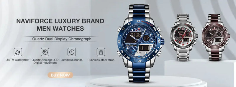 NAVIFORCE Luxury Brand New Watch for Men Stainless Steel Dual Display Quartz Wrist Watches Waterproof Military Sports Male Clock
