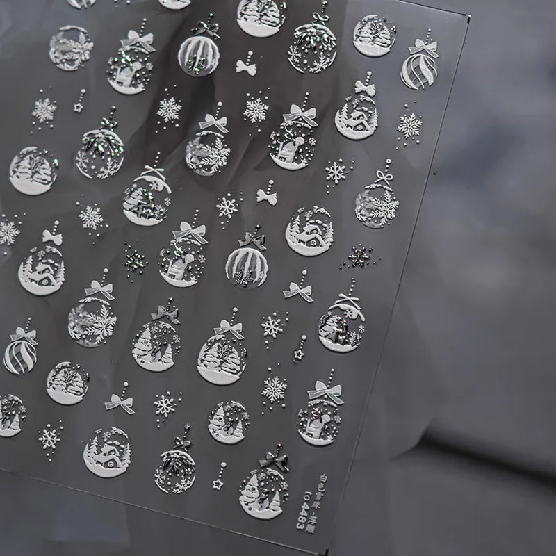 1Pcs Luxury Gold Christmas Nail Decorations Stickers Press on Nails 5D Laser Snowflake Christmas Tree Nail Art Sticker Decal DIY