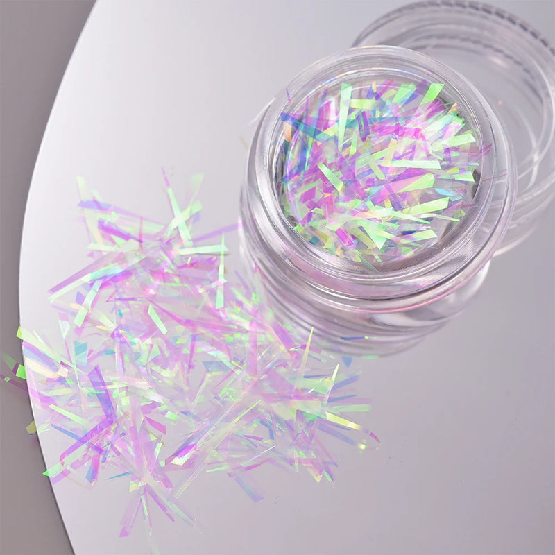 11pcs Aurora Glass Ice Cube Nail Foil Sticker 3D Glass Paper Nail Film Decals Rainbow Reflective Korean Style Nail Stickers