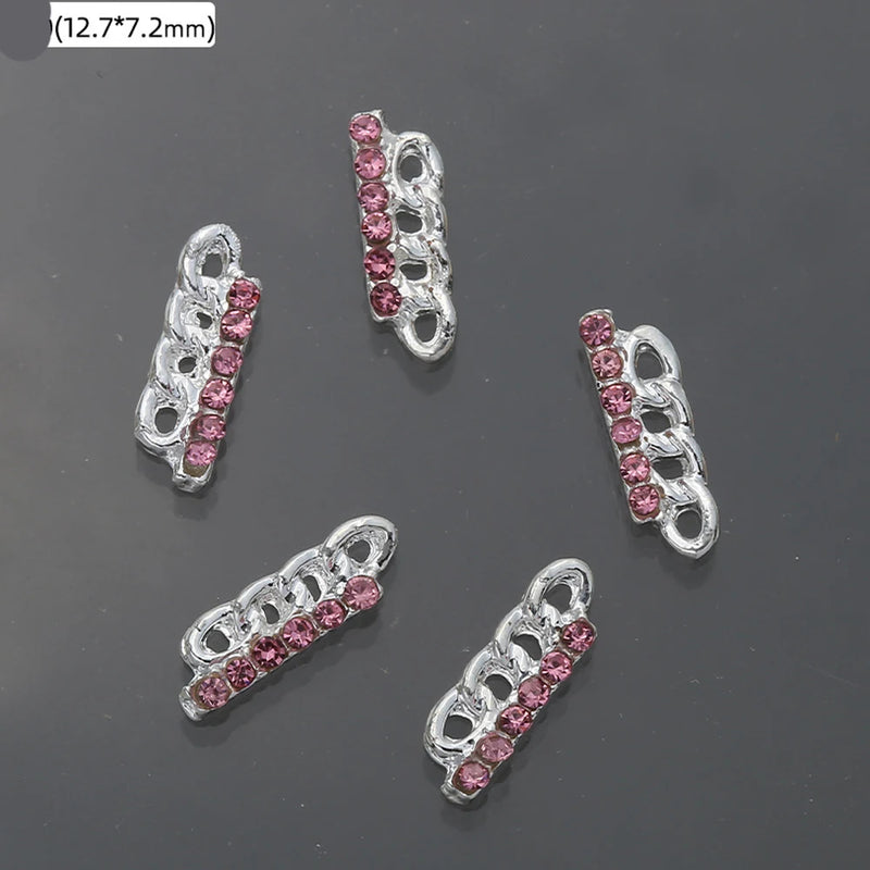 10Pcs Pink Metal Gem Zircon Nail Art Charm 3D Luxurious Heart Ribbon Cross Starlight Nail Decoration DIY Zircon Nail Accessories