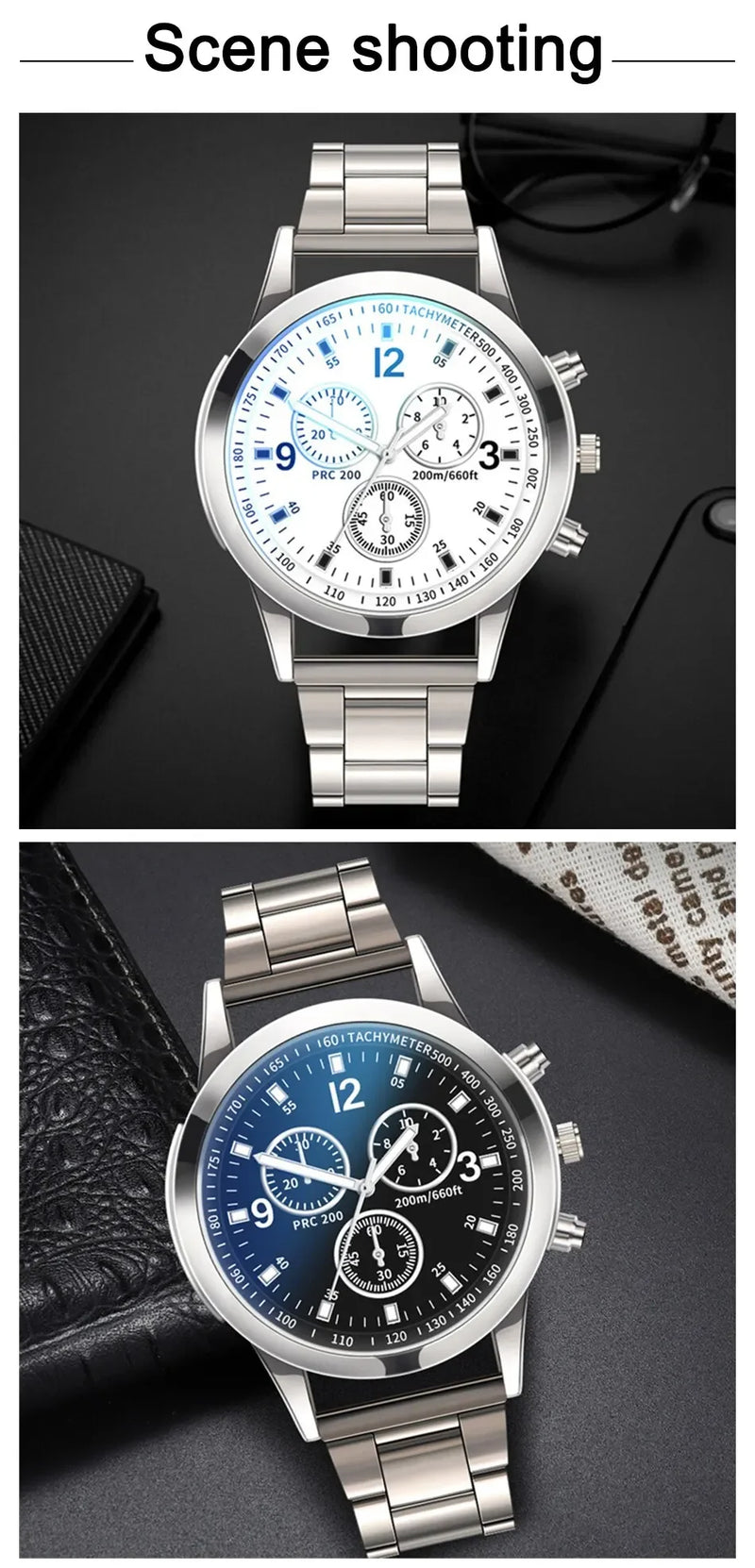 Fashion Mens Bracelet Watches Set Luxury Men Sports Silver Stainless Steel Quartz Watch Man Business Casual Wrist Watch