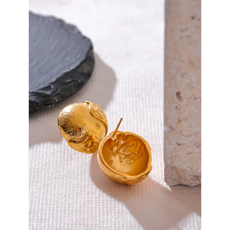 Yhpup Fashion Stainless Steel Half Round Hollow Stud Earrings Waterproof 18K PVD Plated Personalized Vintage Jewelry Bijoux Gift