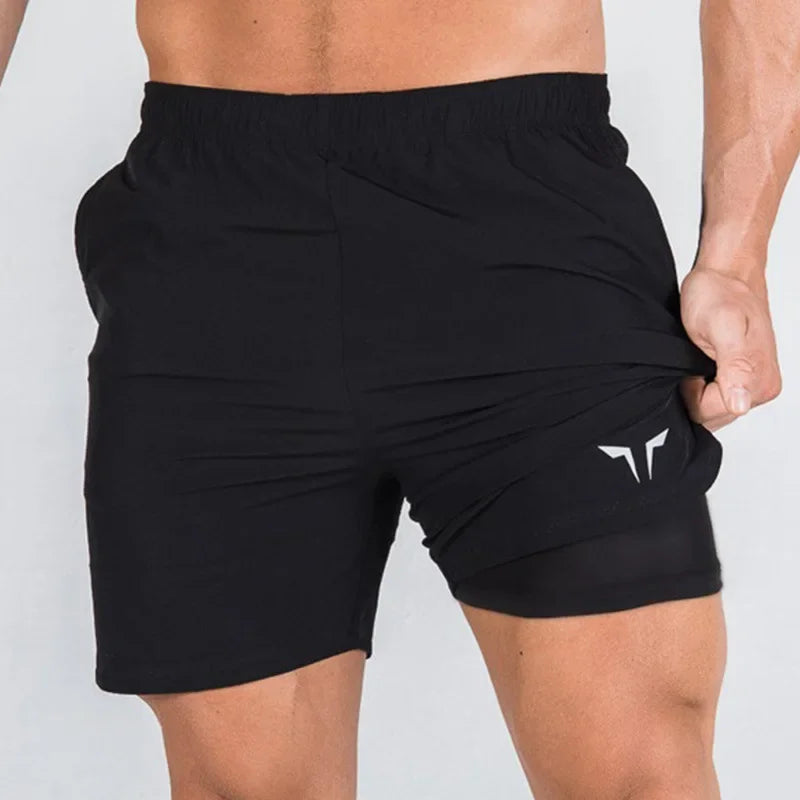 Men's Summer Gym Fitness Double-decker 2 in 1 Shorts Sports Running Basketball Short Pants Quick Dry Bodybuilding Jogger Bottoms