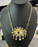 Retro Asymmetrical Contrasting Color Eye Sparkling Crystal Pearl Earrings Design Earring for Women