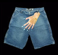 Hip Hop Hand Shorts Pants Mens Graphic Print Retro Blue Baggy Denim Gym Shorts Gothic Harajuku Sweatpants Basketball Shorts Y2K