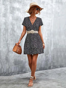 Summer Short Boho Dress Women V Neck Print Floral Party Dress Ladies Bohemian Flower Mini Dress For Women