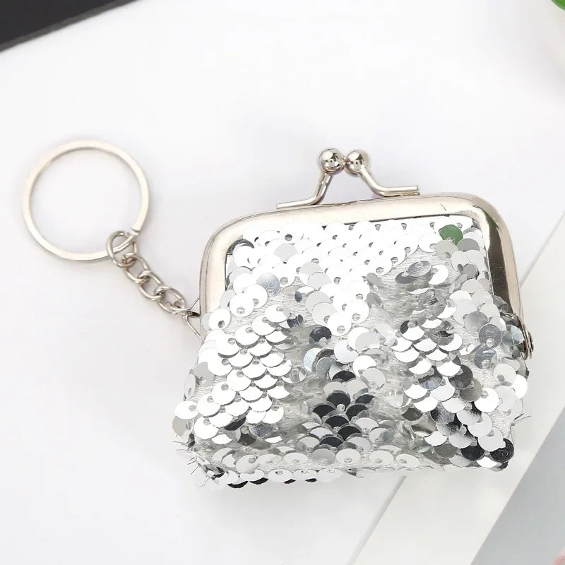 Women Bling Mini Coin Purse Metal Fashion Ladies Kids Sequin Key Chain Coin Money Small Wallet Pocket Bag Birthday Gift